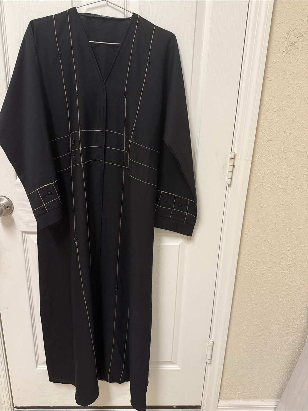 Brand New Dubai Black Long Embroidered Abaya with Contrast Stitching